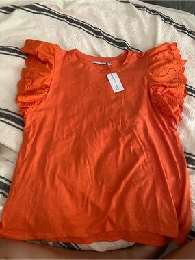 Orange Blouse Flutter Sleeves